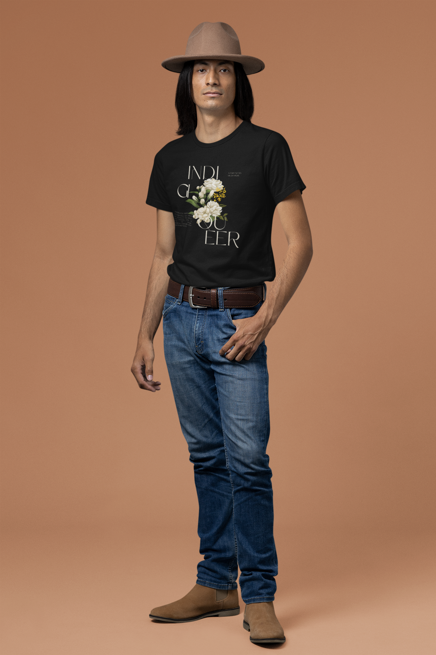 Indigiqueer Pride Shirt Vintage Flower Design on Relaxed Fit Size Inclusive T-shirt Relaxed Fit T-Shirt