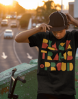 Black Trans & Proud T-Shirt African Culture Colors on Black Oversize Deep Drop Shoulder Tee Oversize Deep Drop Shoulder Tee - 190 GSM