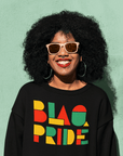 BlaQ Pride Geometric Design Iconic African Culture Colors on Black Organic Cotton Raglan Sweatshirt Organic Raglan Sweatshirt