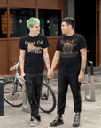 Bussy Cat Club Vintage Style Graphic T-Shirt front of Black Oversize Deep Drop Shoulder Tee