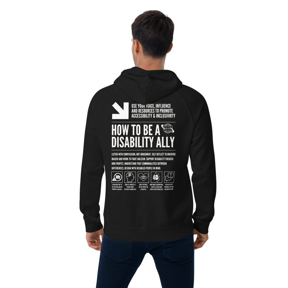 How to be a Disability Ally Black Graphic Sweatshirt Allyship Eco Raglan Hoodie Eco Raglan Hoodie