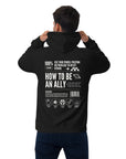 How to be an Ally Black Graphic Sweatshirt LGBTQIA2S+ Allyship Eco Raglan Hoodie Eco Raglan Hoodie