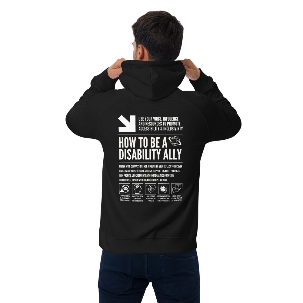 How to be a Disability Ally Black Graphic Sweatshirt Allyship Eco Raglan Hoodie Eco Raglan Hoodie