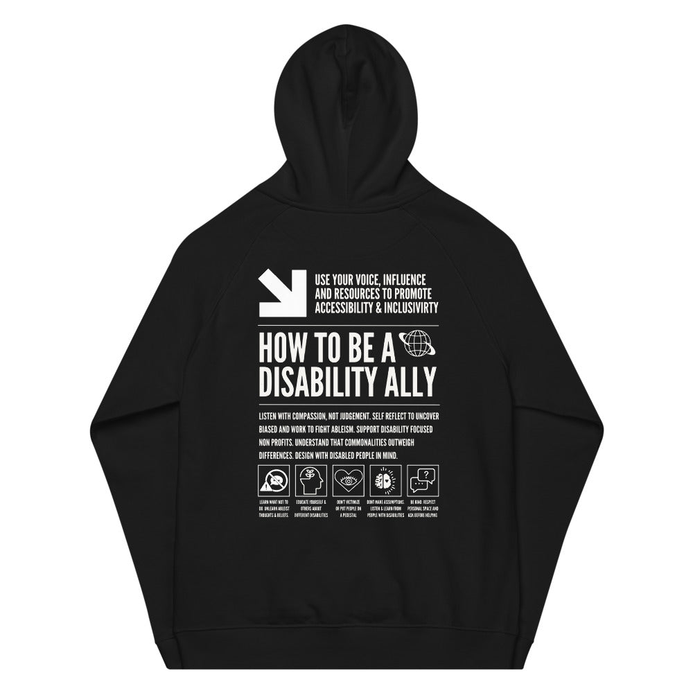 How to be a Disability Ally Black Graphic Sweatshirt Allyship Eco Raglan Hoodie Eco Raglan Hoodie
