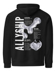 Allyship Graphic on Back of Black Sweatshirt Eco Raglan Hoodie Eco Raglan Hoodie
