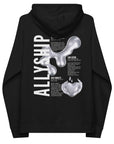 Allyship Graphic on Back of Black Sweatshirt Eco Raglan Hoodie Eco Raglan Hoodie