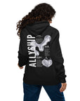 Allyship Graphic on Back of Black Sweatshirt Eco Raglan Hoodie Eco Raglan Hoodie