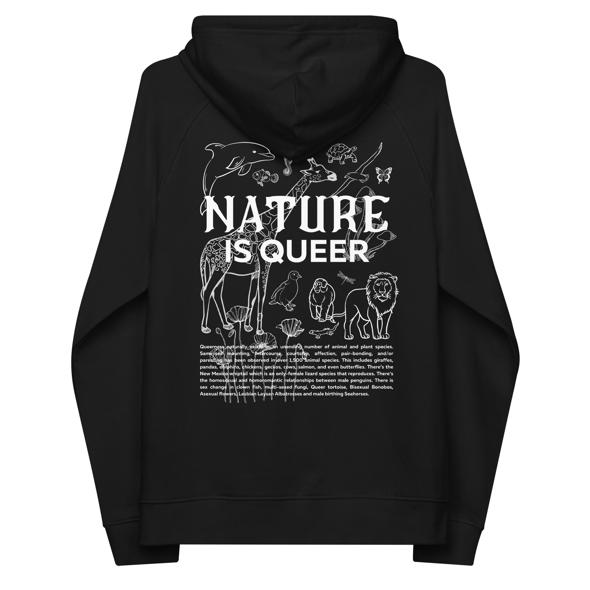 Nature is Queer Graphic Sweatshirt LGBTQIA2S+ is Natural Message Eco Raglan Hoodie Eco Raglan Hoodie