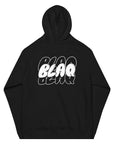 BlaQ Graphic Hoodie Streetwear Graffiti Style Design Intersectional Pride on back of Black Eco Raglan Hoodie