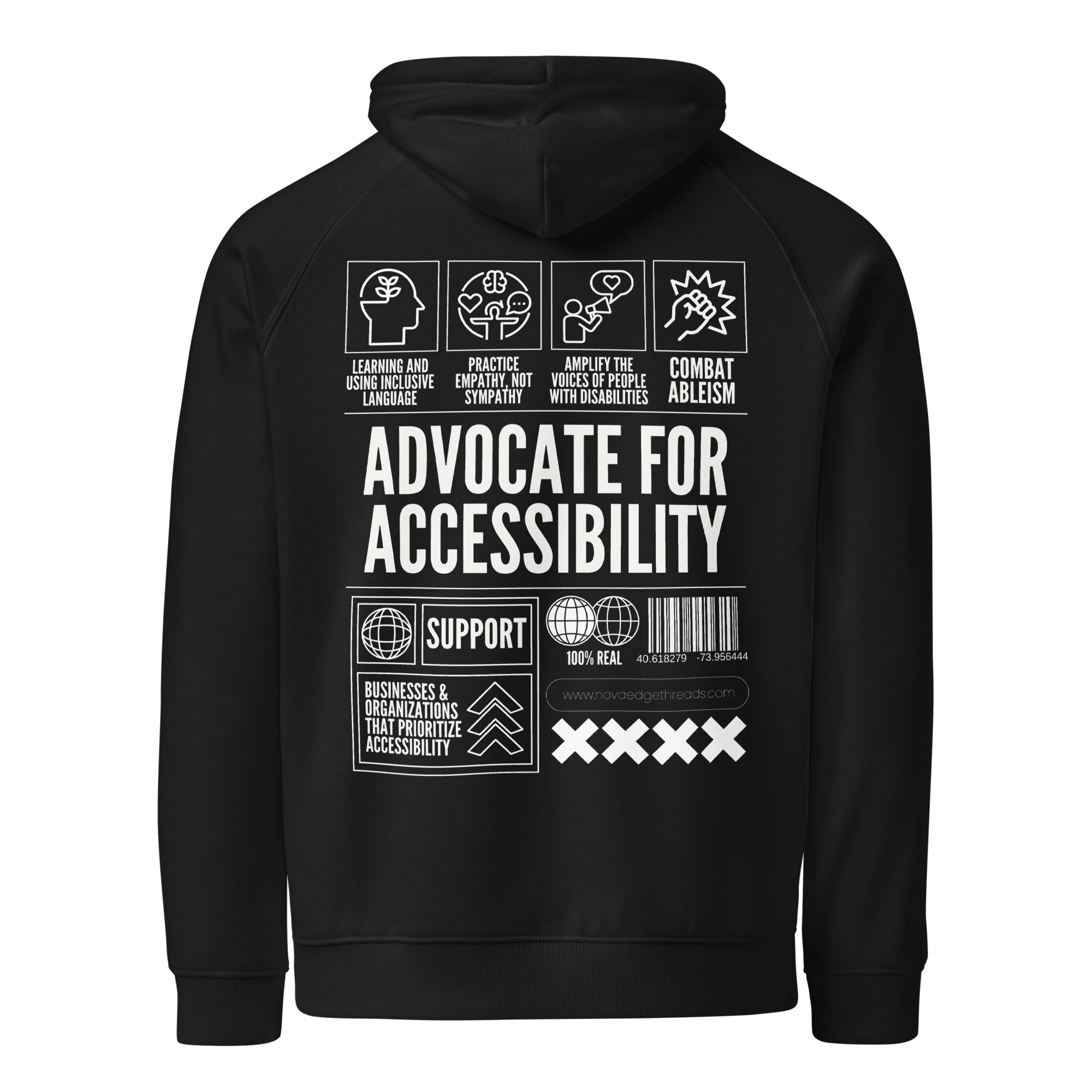 Advocate for Accessibility Graphic Hoodie Black Allyship Sweatshirt Eco Raglan Hoodie Eco Raglan Hoodie