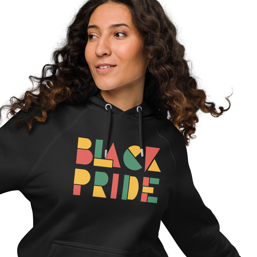 Black Pride Hoodie Red Green and Yellow Geometric Design on Black Eco Friendly Raglan Hoodie Eco Raglan Hoodie