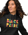 Black Pride Hoodie Red Green and Yellow Geometric Design on Black Eco Friendly Raglan Hoodie Eco Raglan Hoodie