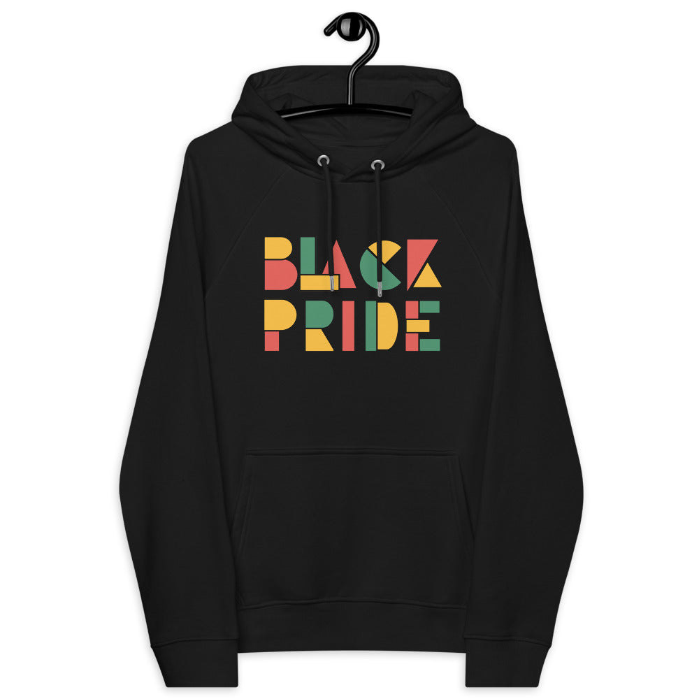 Black Pride Hoodie Red Green and Yellow Geometric Design on Black Eco Friendly Raglan Hoodie Eco Raglan Hoodie