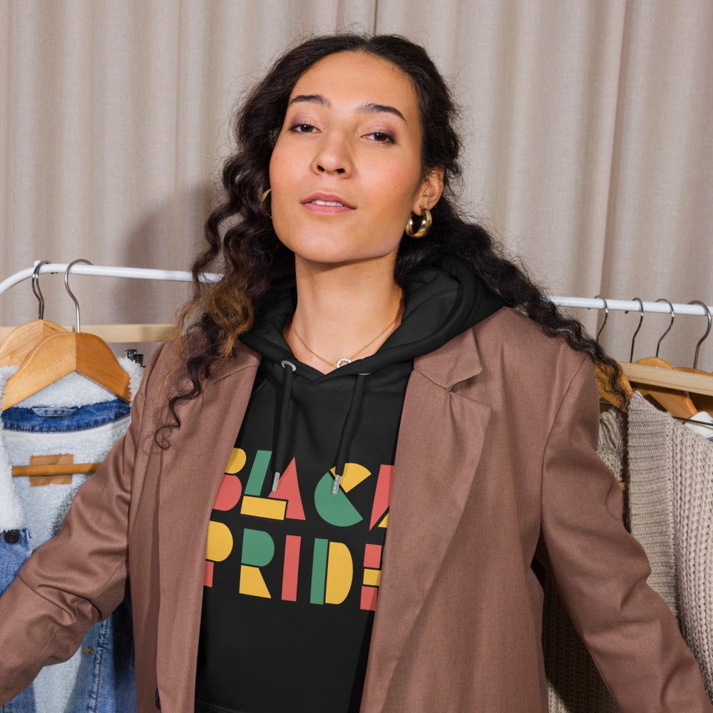 Black Pride Hoodie Red Green and Yellow Geometric Design on Black Eco Friendly Raglan Hoodie Eco Raglan Hoodie