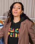 Black Pride Hoodie Red Green and Yellow Geometric Design on Black Eco Friendly Raglan Hoodie Eco Raglan Hoodie