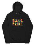 Black Pride Hoodie Red Green and Yellow Geometric Design on Black Eco Friendly Raglan Hoodie Eco Raglan Hoodie