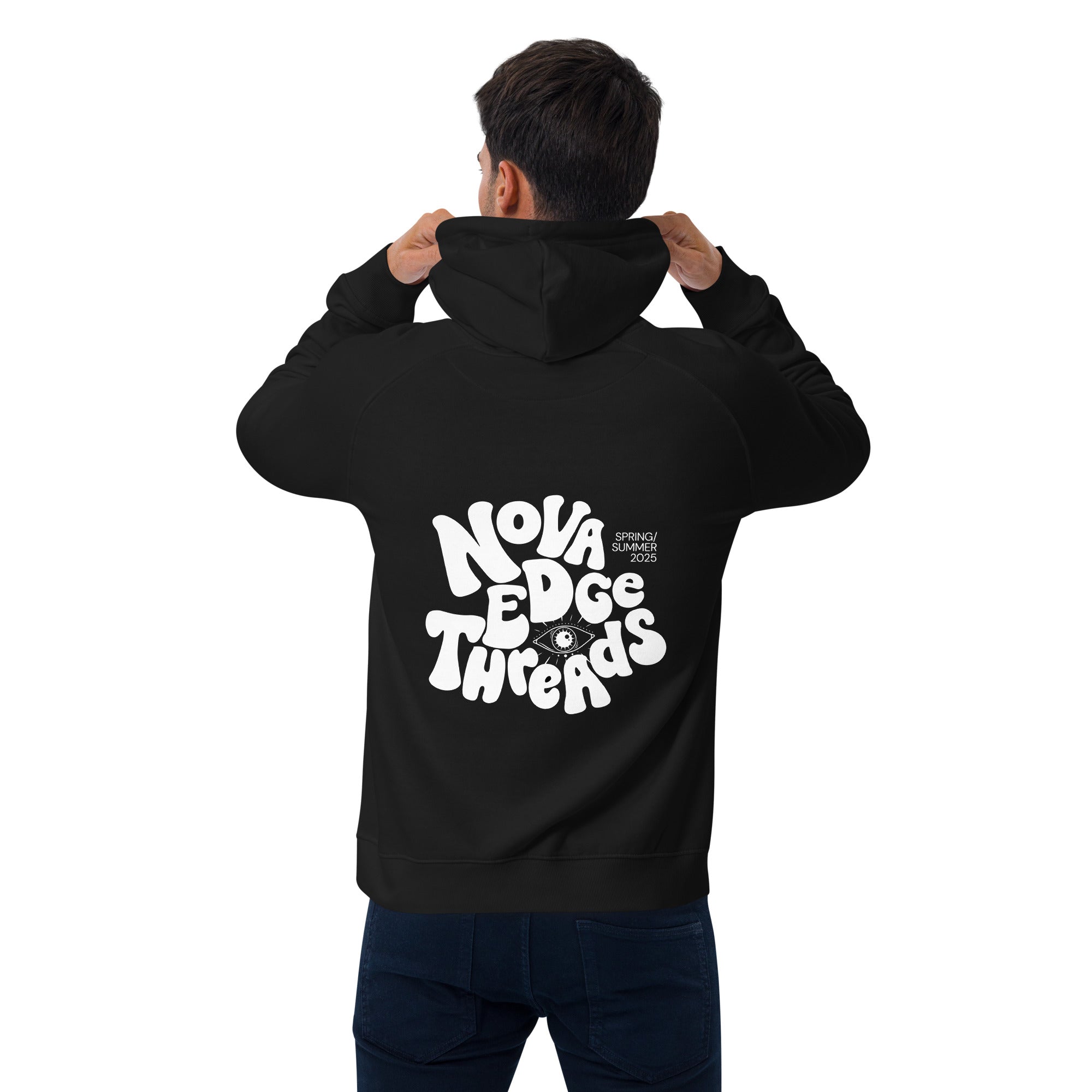 Nova Edge Threads Streetwear that Gives Typography Black Eco Raglan Hoodie Eco Raglan Hoodie