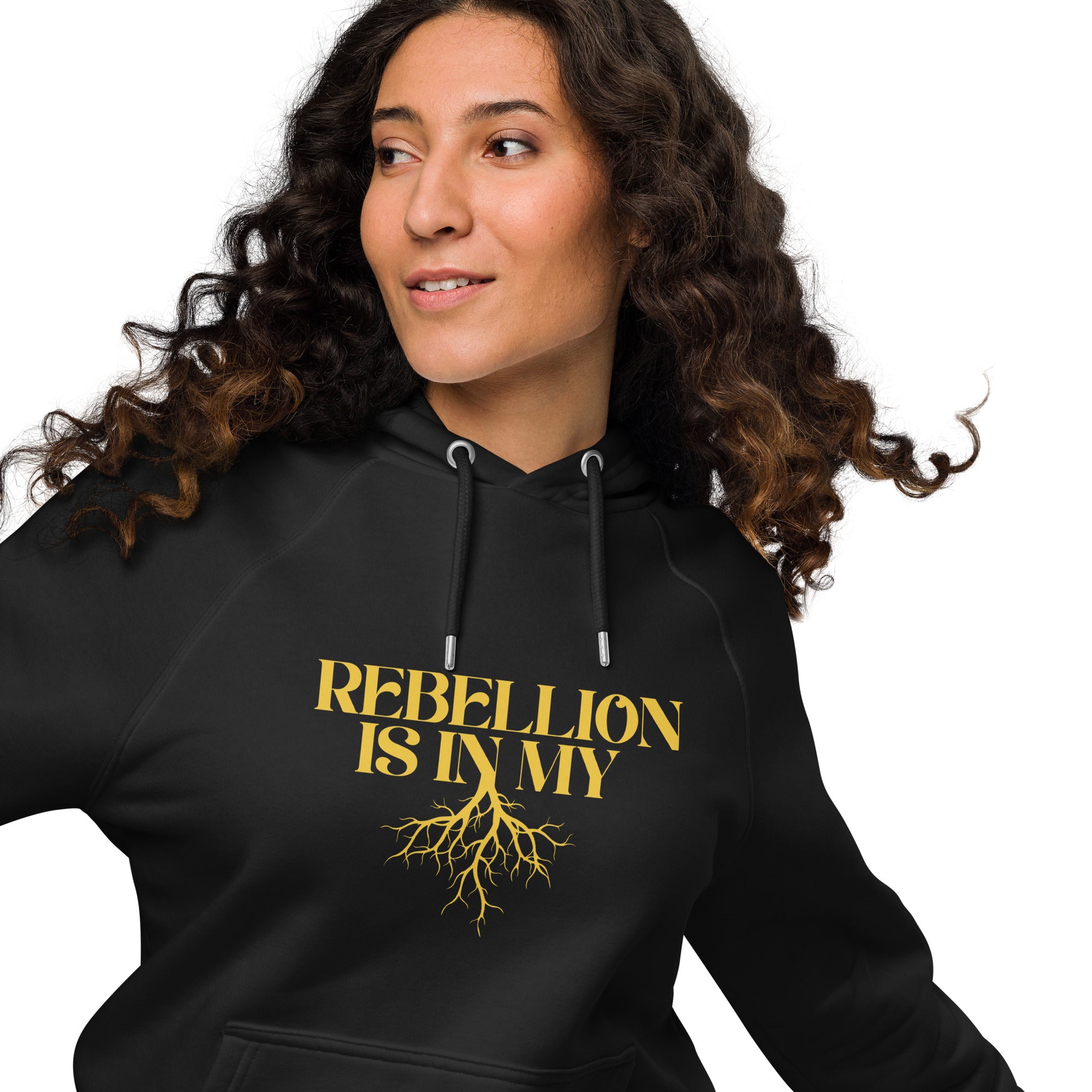 Rebellion is in my Roots Hoodie Black and Yellow Eco Raglan Hoodie Eco Raglan Hoodie