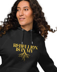 Rebellion is in my Roots Hoodie Black and Yellow Eco Raglan Hoodie Eco Raglan Hoodie