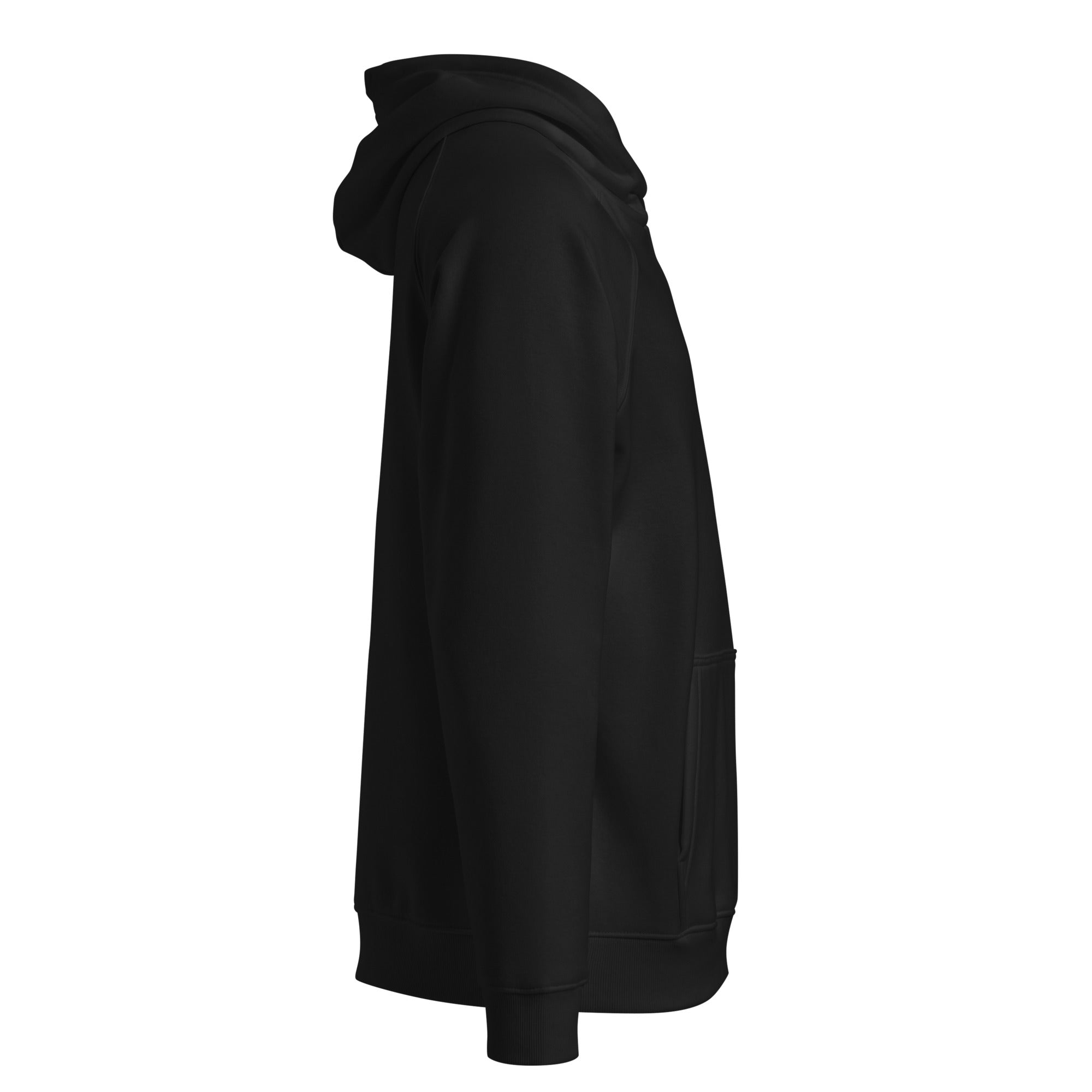 Emblem Embroidered on Front of Black Sweatshirt Nova Edge Threads Emblem Clean Black Eco Raglan Hoodie Eco Raglan Hoodie
