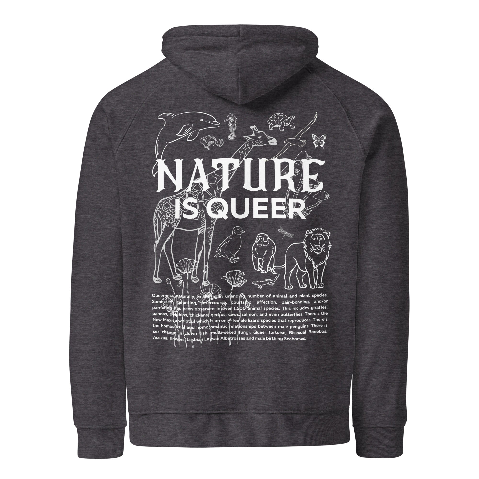 Nature is Queer Graphic Sweatshirt LGBTQIA2S+ is Natural Message Eco Raglan Hoodie Eco Raglan Hoodie
