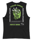 Decolonize Your Mind Graphic Tee Sleeveless Tank Top on back of Black Relaxed Fit Sleeveless Tank Top