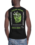 Decolonize Your Mind Graphic Tee Sleeveless Tank Top on back of Black Relaxed Fit Sleeveless Tank Top