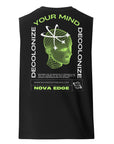 Decolonize Your Mind Graphic Tee Sleeveless Tank Top on back of Black Relaxed Fit Sleeveless Tank Top