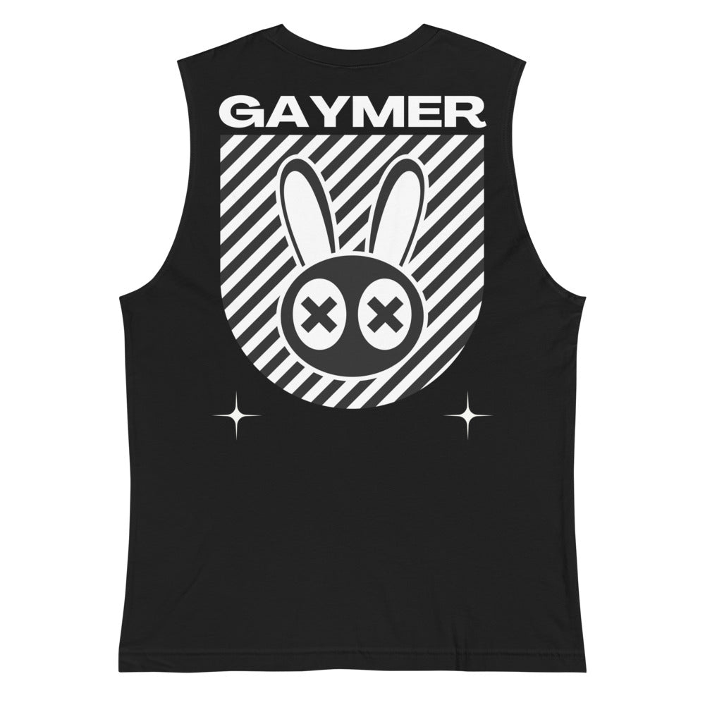Gaymer Pride Streetwear Style LGBTQ+ Pride Video Games on back of Black Tank Top Relaxed Fit Sleeveless Tank Top