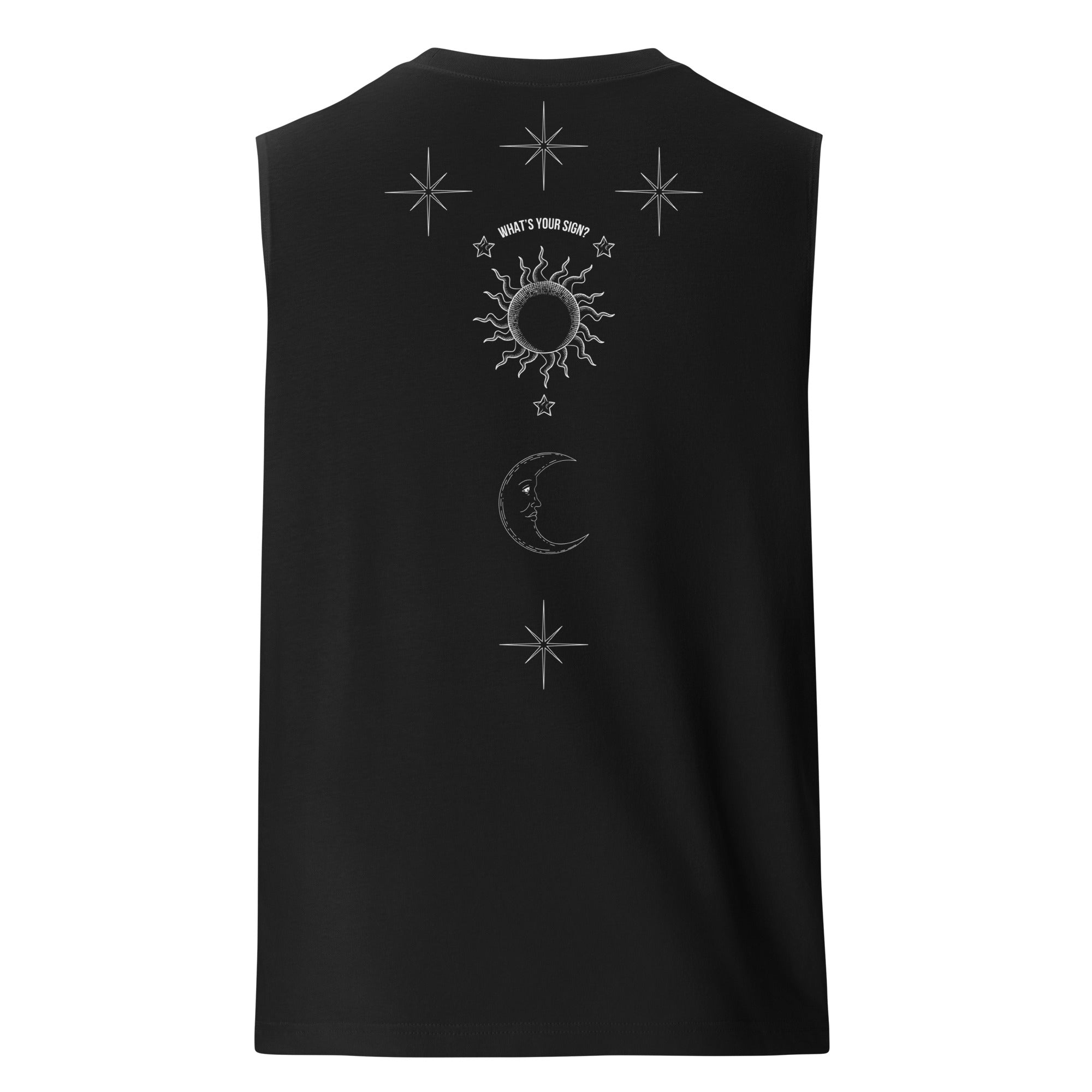 What's your sign? Queer Flirting Back Celestial Design LGBTQIA+ Pride Black Relaxed Fit Tank Top Relaxed Fit Sleeveless Tank Top