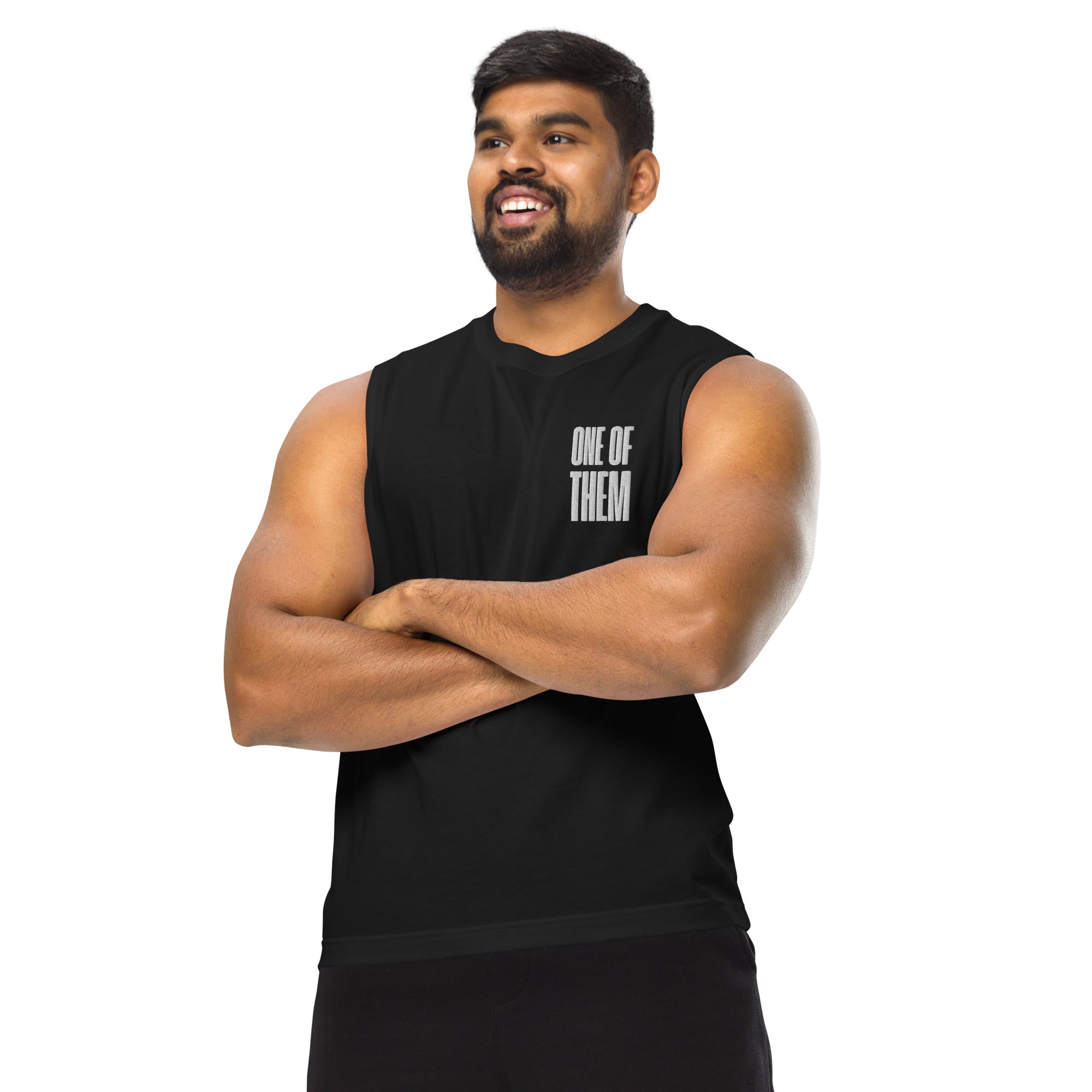 One of Them Enby Pride Tank Embroidered front of Black Relaxed Fit Sleeveless Tank Top Relaxed Fit Sleeveless Tank Top