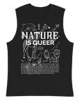 Nature is Queer Graphic Tank LGBTQ+ Plants & Animals on front of Black Relaxed Fit Sleeveless Tank Top
