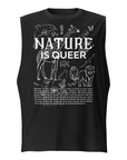 Nature is Queer Graphic Tank LGBTQ+ Plants & Animals on front of Black Relaxed Fit Sleeveless Tank Top
