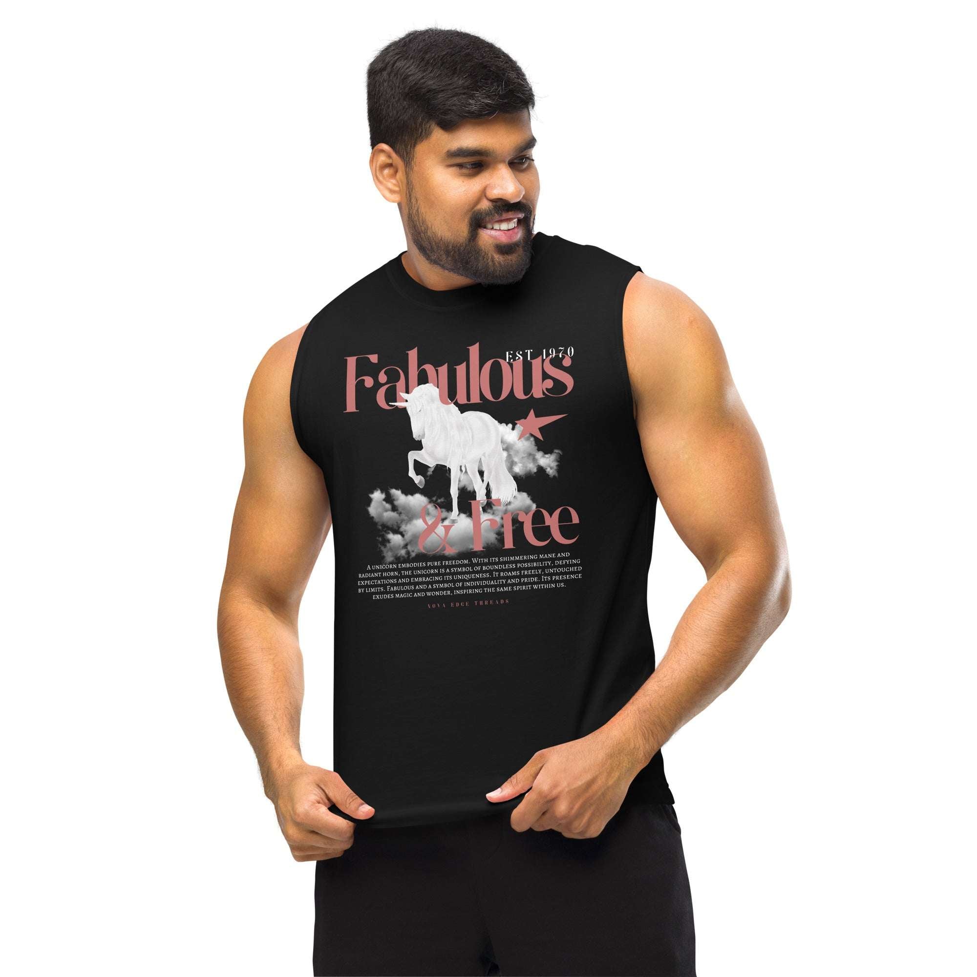 Fabulous & Free Unicorn Graphic Tee LGBTQIA+ Pride Vintage Style on Front of Tank Top Relaxed Fit Sleeveless Tank Top