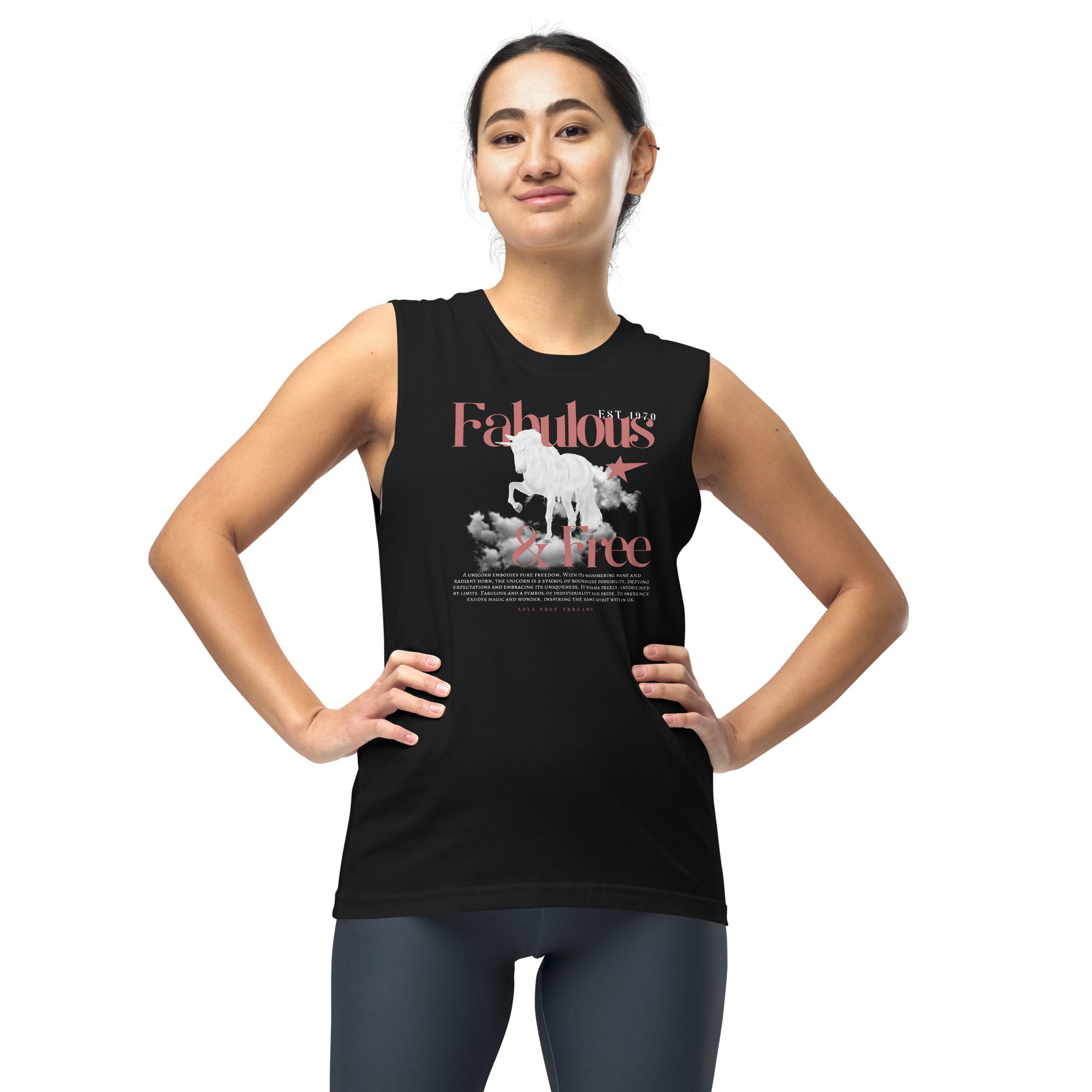 Fabulous & Free Unicorn Graphic Tee LGBTQIA+ Pride Vintage Style on Front of Tank Top Relaxed Fit Sleeveless Tank Top
