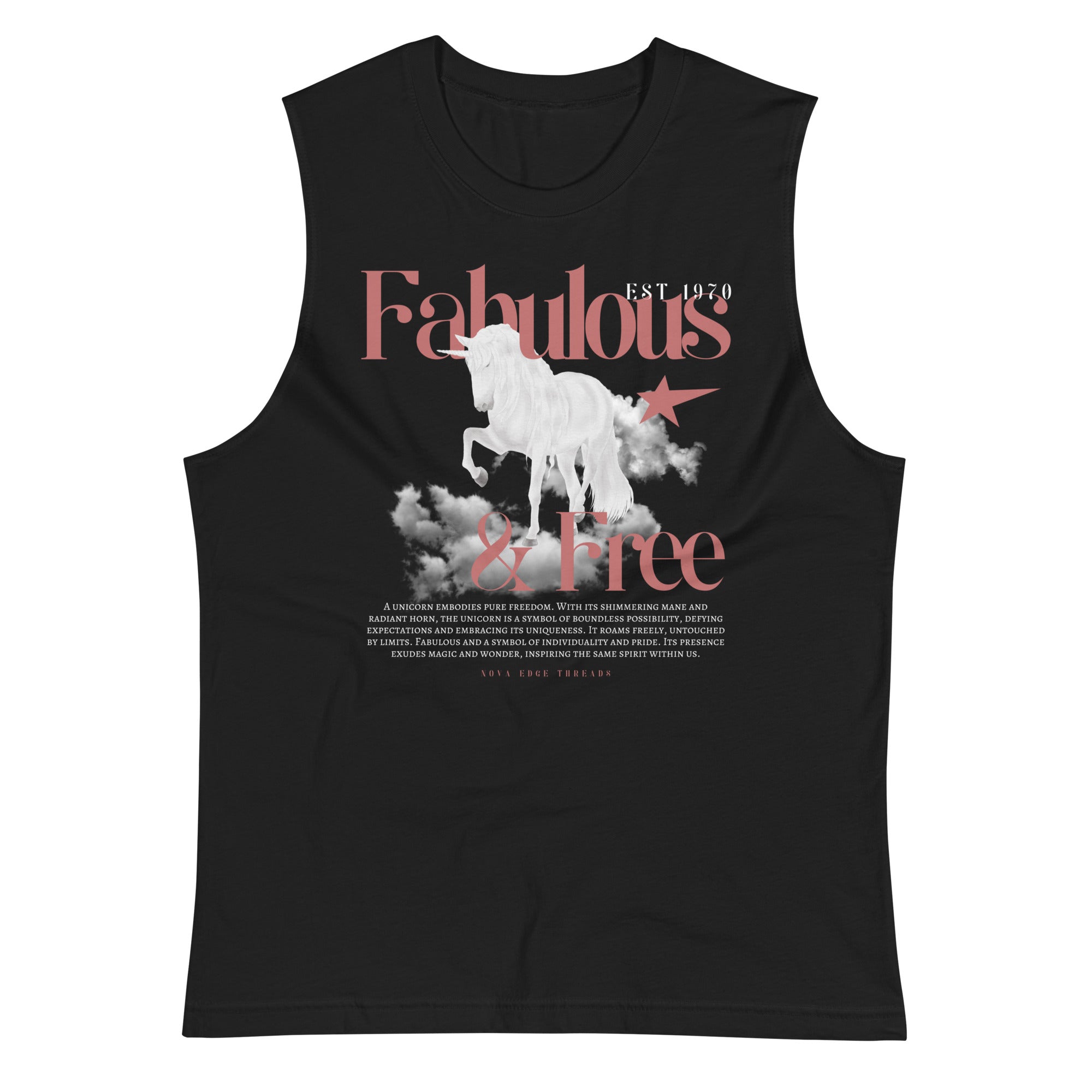 Fabulous & Free Unicorn Graphic Tee LGBTQIA+ Pride Vintage Style on Front of Tank Top Relaxed Fit Sleeveless Tank Top