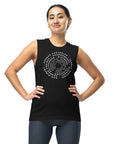 Word Art in Circles with all different Gender Identities on front of a Relaxed Fit Sleeveless Tank Top
