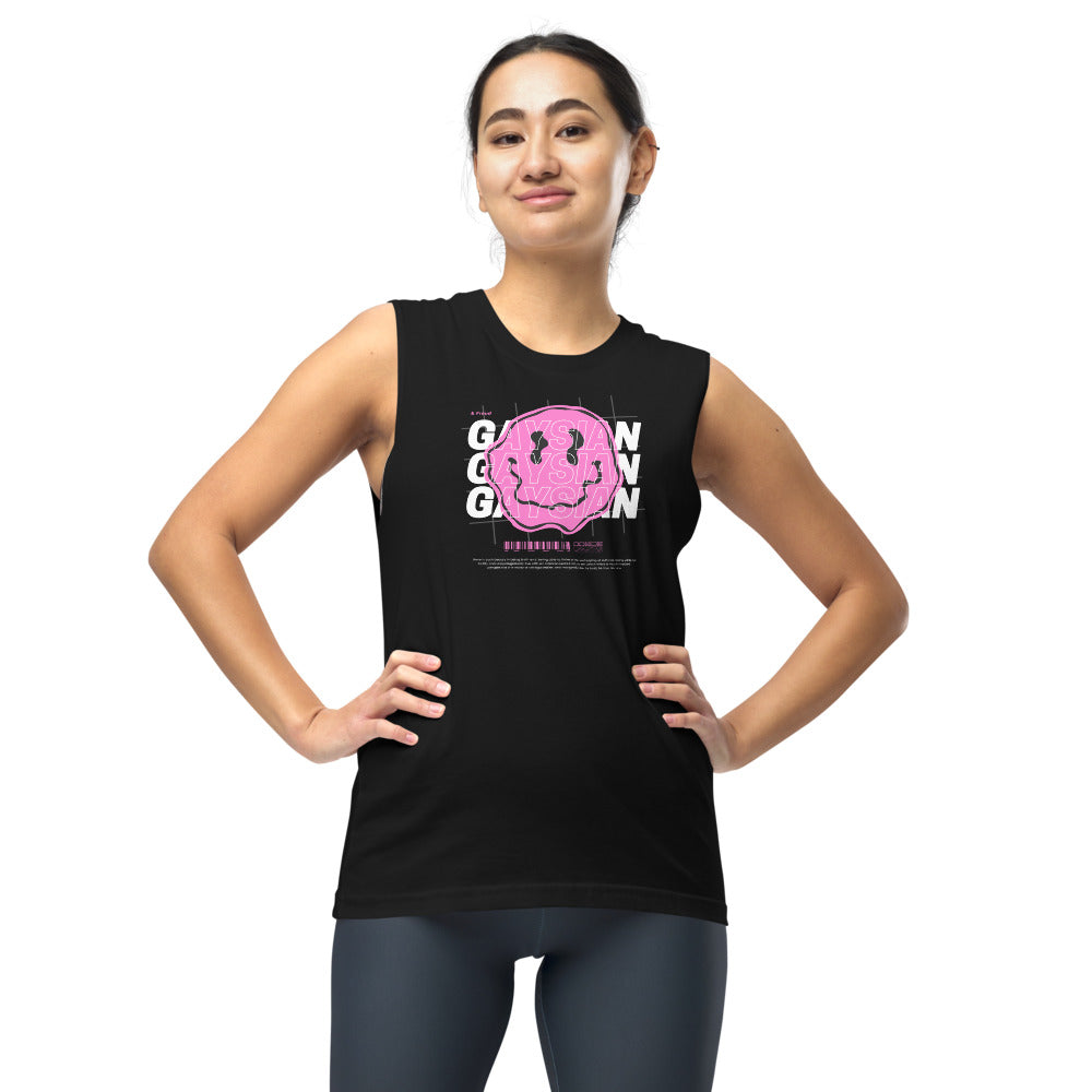 Gaysian Pride Pink Smiley Streetwear Inspired Front Design Relaxed Fit Sleeveless Tank Top Relaxed Fit Sleeveless Tank Top