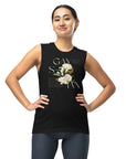 Gaysian Pride Vintage Flower Design on front of Black Relaxed Fit Sleeveless Tank Top Relaxed Fit Sleeveless Tank Top