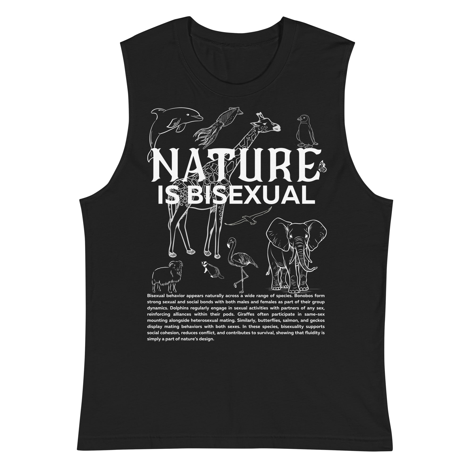 Nature is Bisexual Pride Shirt Graphic on front of Black Relaxed Fit Sleeveless Tank Top Relaxed Fit Sleeveless Tank Top