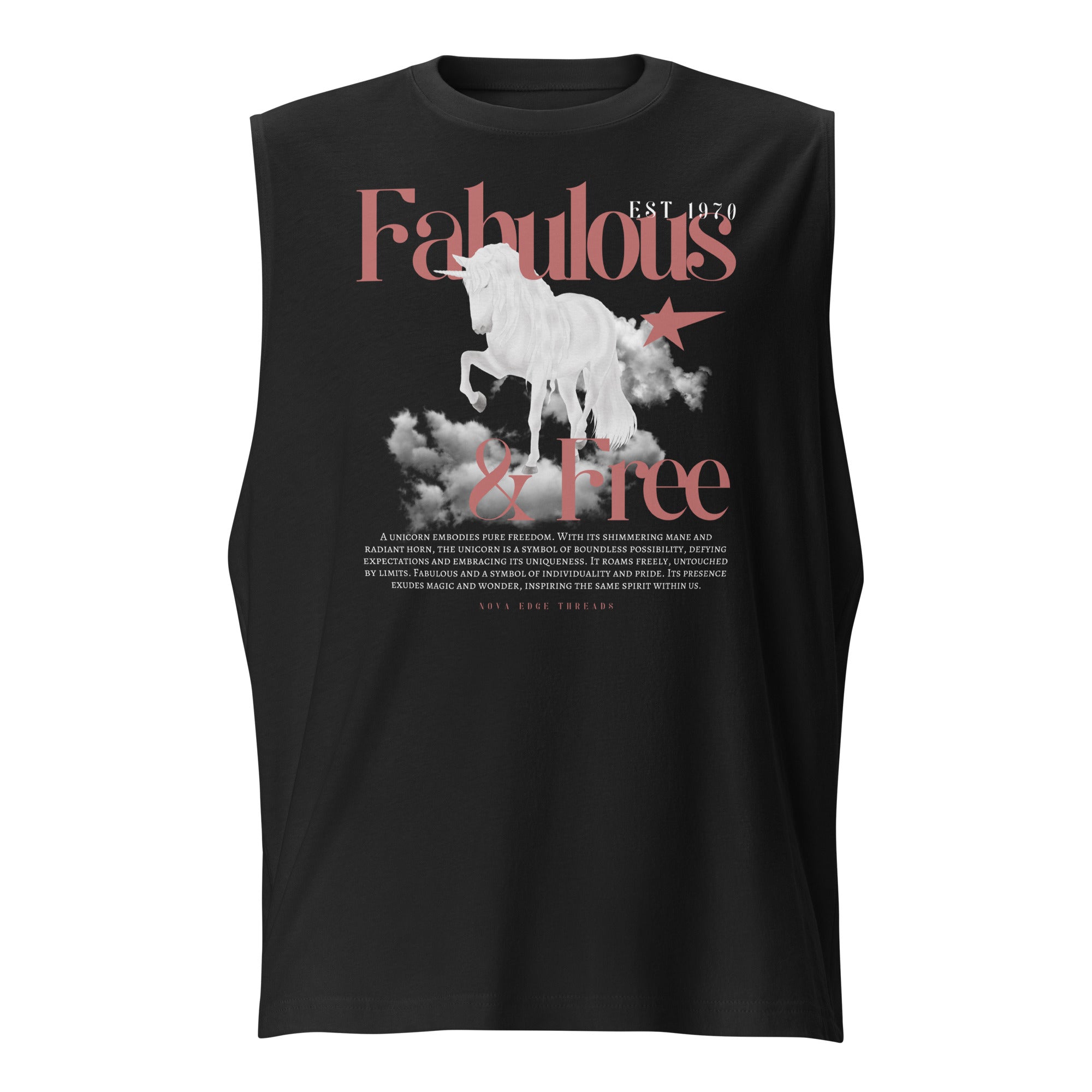 Fabulous & Free Unicorn Graphic Tee LGBTQIA+ Pride Vintage Style on Front of Tank Top Relaxed Fit Sleeveless Tank Top