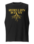 Rebellion is in my roots Black and Yellow Protest Relaxed Fit Sleeveless Tank Top Relaxed Fit Sleeveless Tank Top