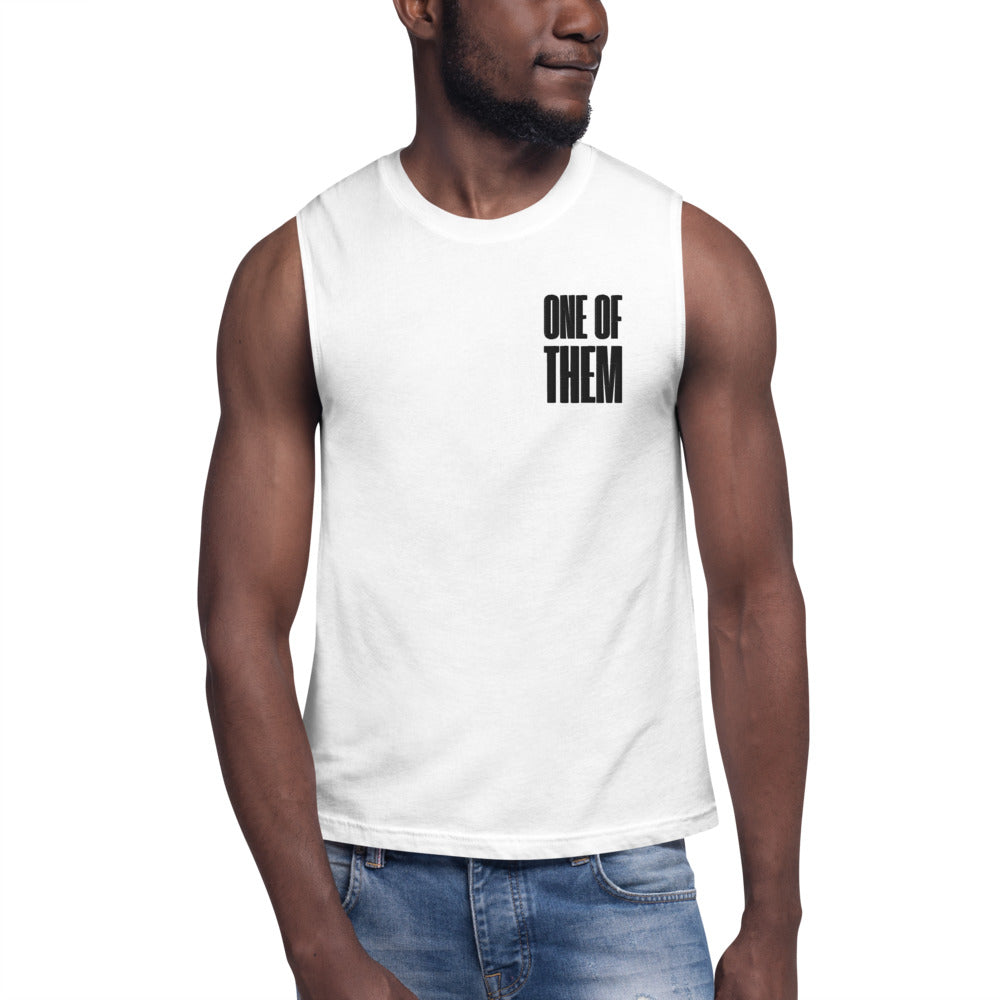 One of Them Non Binary Pride Tank Embroidery on front of White Relaxed Fit Tank Top Relaxed Fit Sleeveless Tank Top