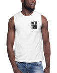 One of Them Black Text Embroidery on White Relaxed Fit Sleeveless Tank Top
