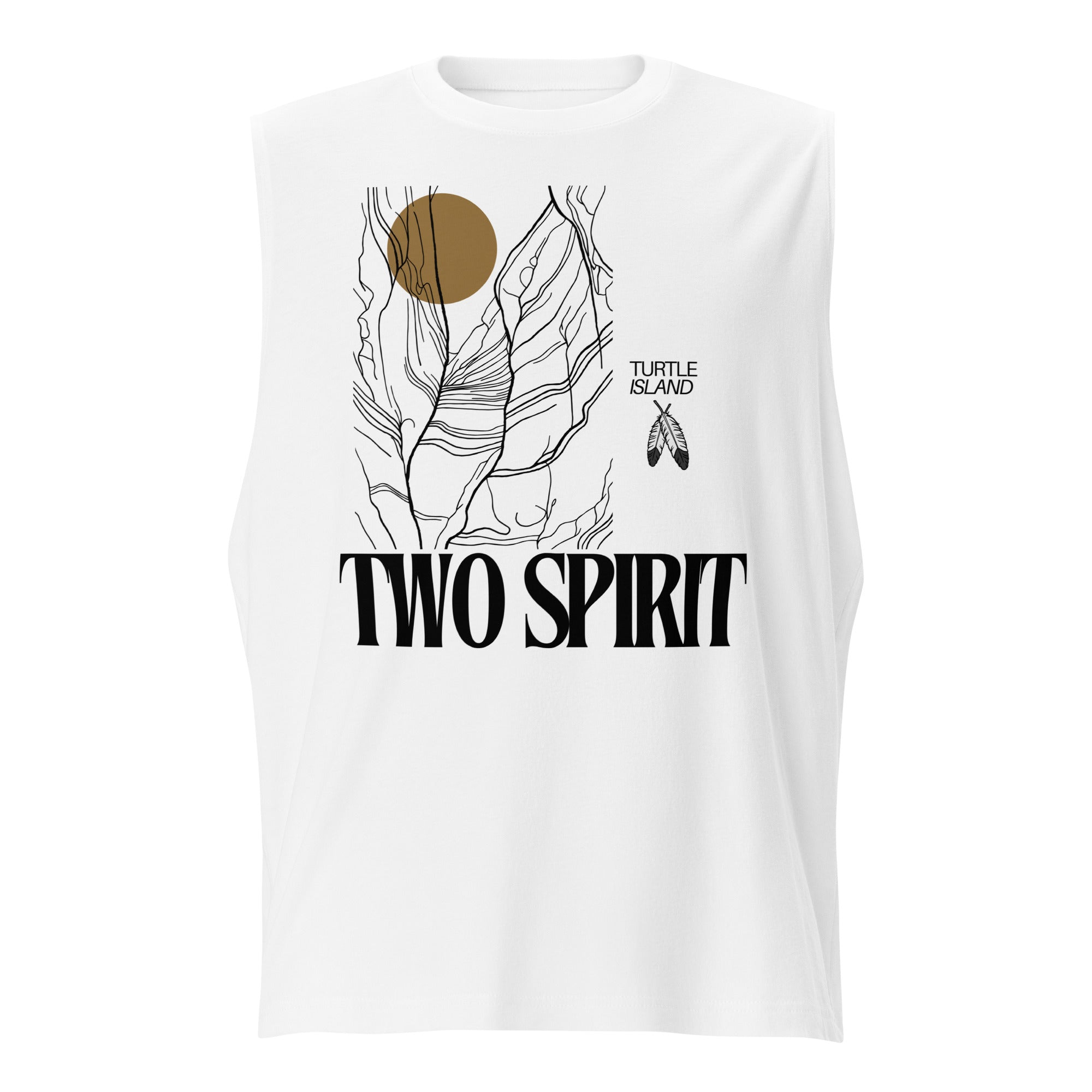 Two Spirit Pride Shirt Turtle Island on front of White Relaxed Fit Sleeveless Tank Top Relaxed Fit Sleeveless Tank Top
