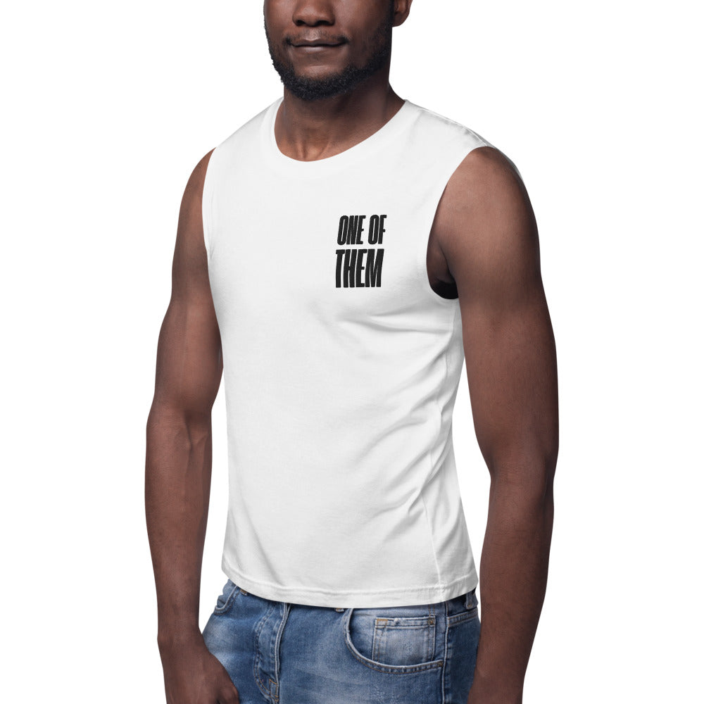 One of Them Non Binary Pride Tank Embroidery on front of White Relaxed Fit Tank Top Relaxed Fit Sleeveless Tank Top