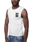 One of Them Black Text Embroidery on White Relaxed Fit Sleeveless Tank Top
