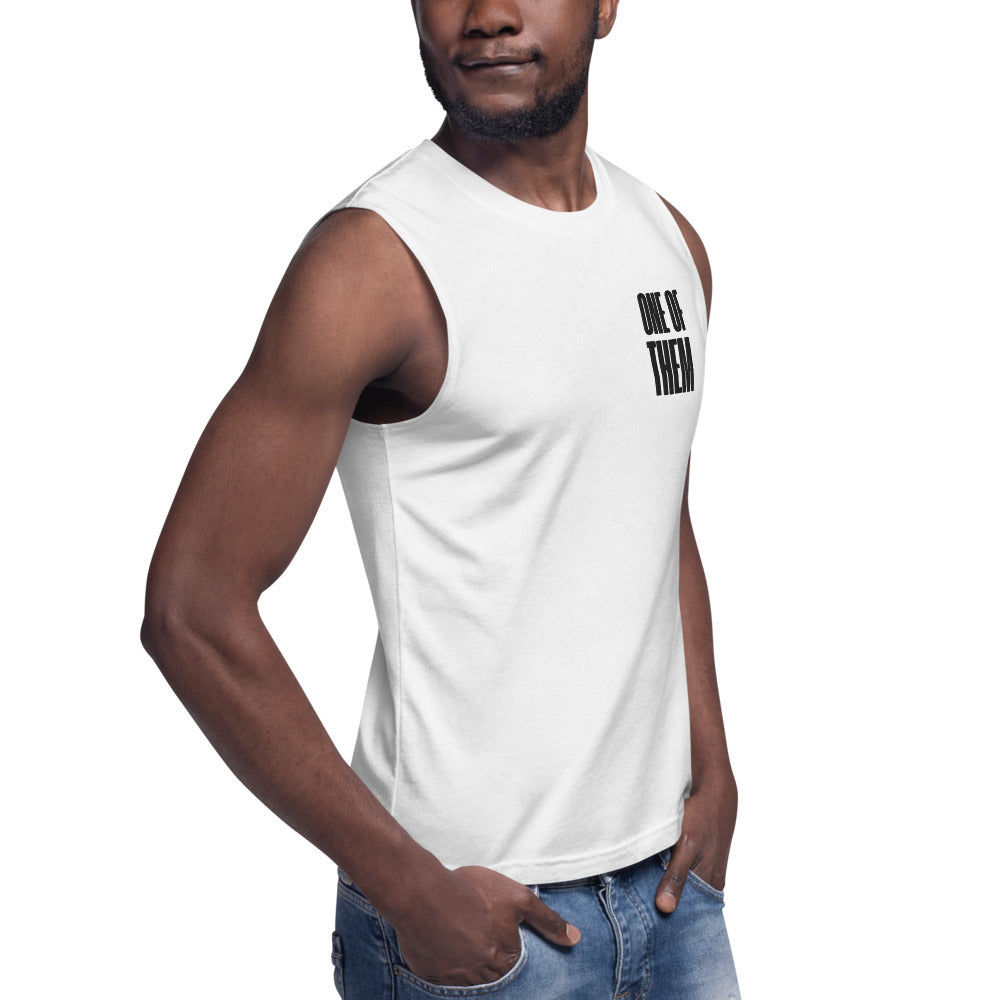 One of Them Non Binary Pride Tank Embroidery on front of White Relaxed Fit Tank Top Relaxed Fit Sleeveless Tank Top