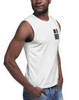 One of Them Black Text Embroidery on White Relaxed Fit Sleeveless Tank Top