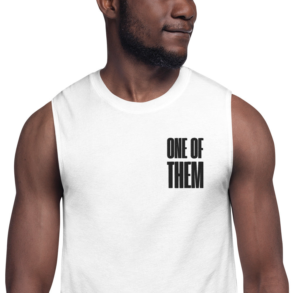 One of Them Non Binary Pride Tank Embroidery on front of White Relaxed Fit Tank Top Relaxed Fit Sleeveless Tank Top